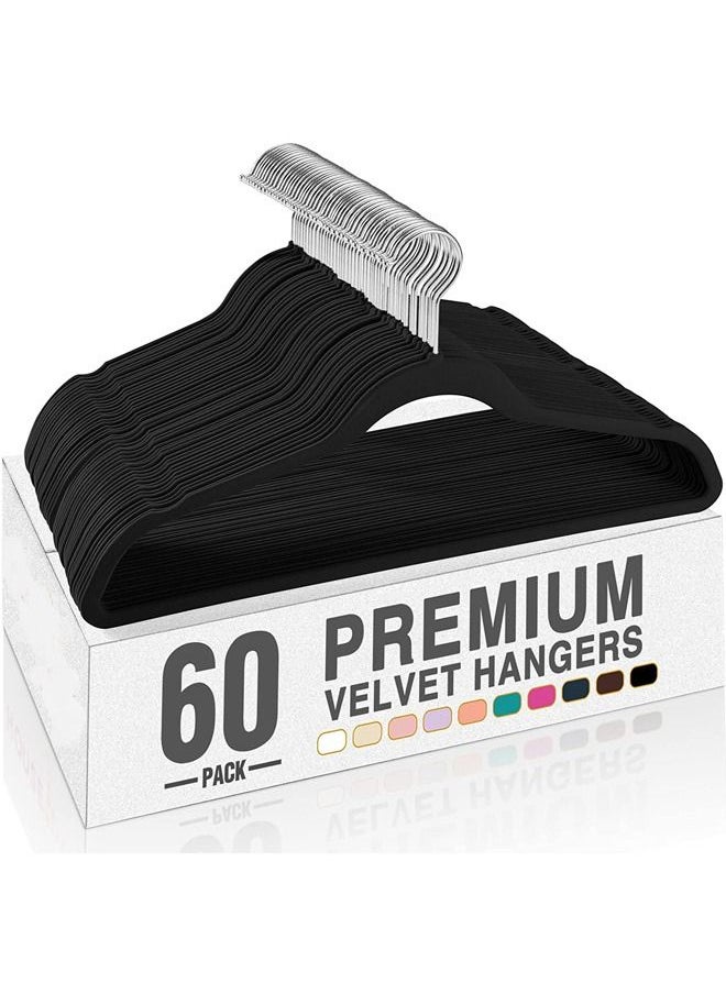 Generic - Black Velvet Hangers -60 Pack- Non Slip Felt Hangers Space Saving Clothes Hanger Velvet Hanger Heavy Duty Adult Hanger for Coat, Suit - Image 1