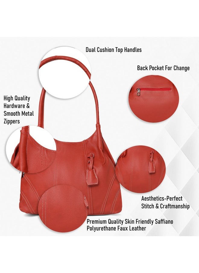 Fostelo Fostelo Women's Vegan Leather Dale Handbags Shoulder Hobo Bag Ladies Purse (Red) (Large)  - Image 2
