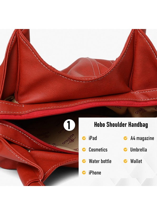 Fostelo Fostelo Women's Vegan Leather Dale Handbags Shoulder Hobo Bag Ladies Purse (Red) (Large)  - Image 5