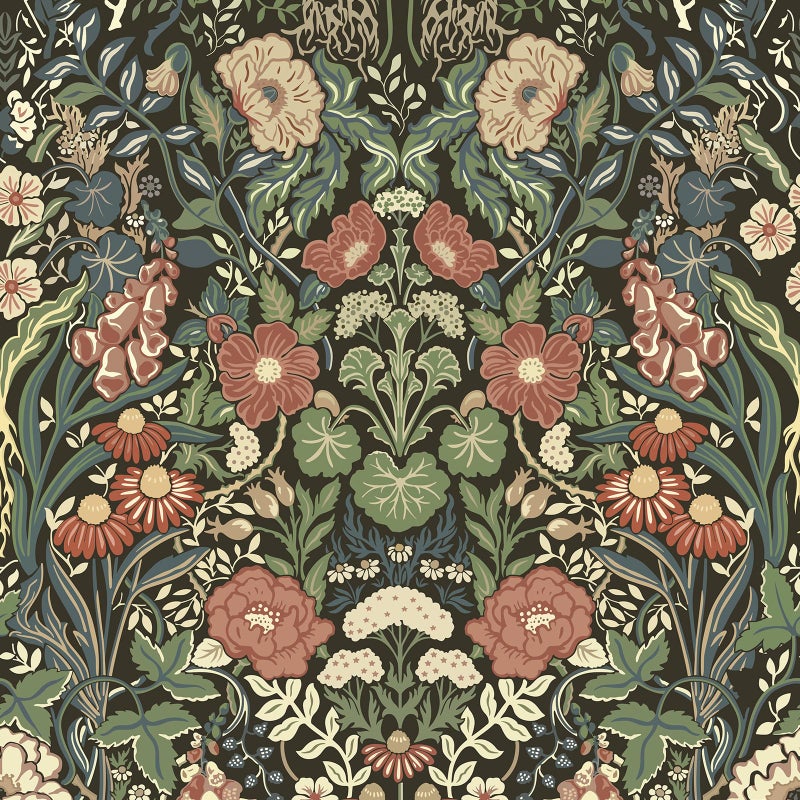Vintique Vintage Wallpaper Peel and Stick Floral Wall Paper Removable Waterproof Green/Black/Yellow Contact Paper for Bedroom, Bathroom, Home Wall 17.3" x 118" - Image 1