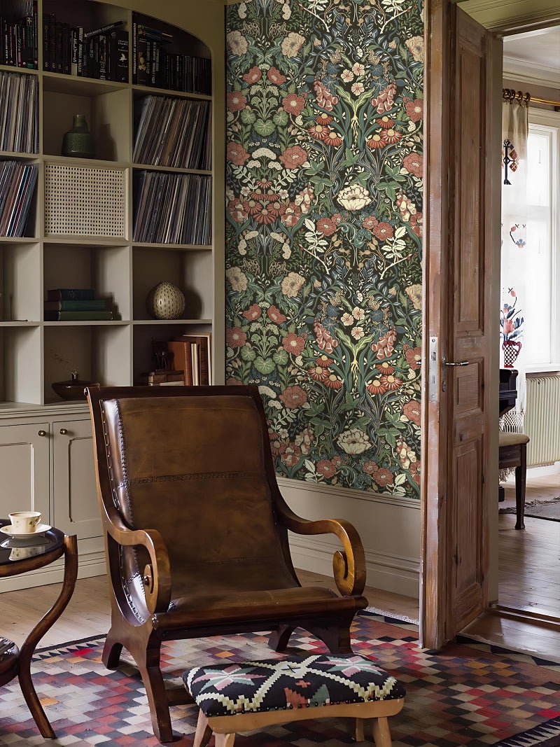 Vintique Vintage Wallpaper Peel and Stick Floral Wall Paper Removable Waterproof Green/Black/Yellow Contact Paper for Bedroom, Bathroom, Home Wall 17.3" x 118" - Image 5