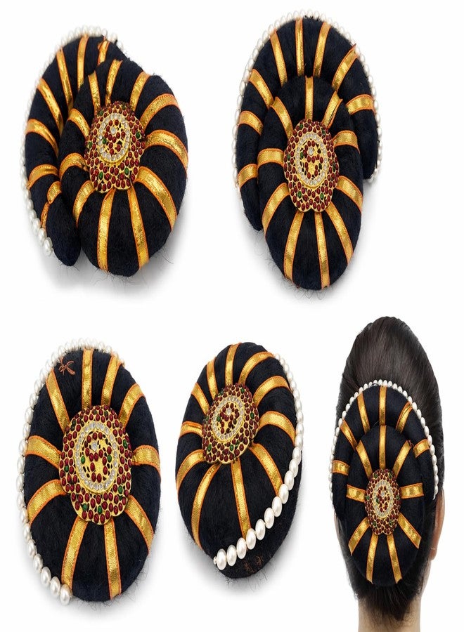 NATYAM Raadigi with Bun - Half Moon & Full Round Hair Accessory for Bharatanatyam & Kuchipudi Dancers | Ideal for Classical Dance, Weddings & Temple Performances. - Image 3