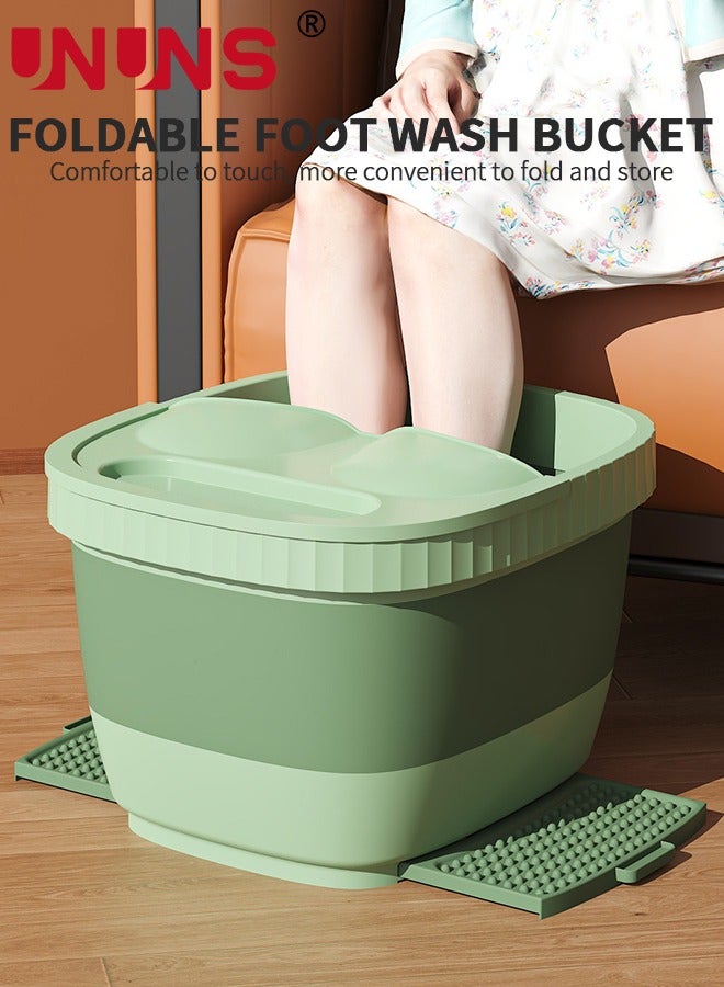 UNUNS Foldable Footbath Basin,Portable Foot Soaking Tub SPA Massage Basin With Footstool And Cover,For Pedicure Massage,Green - Image 2