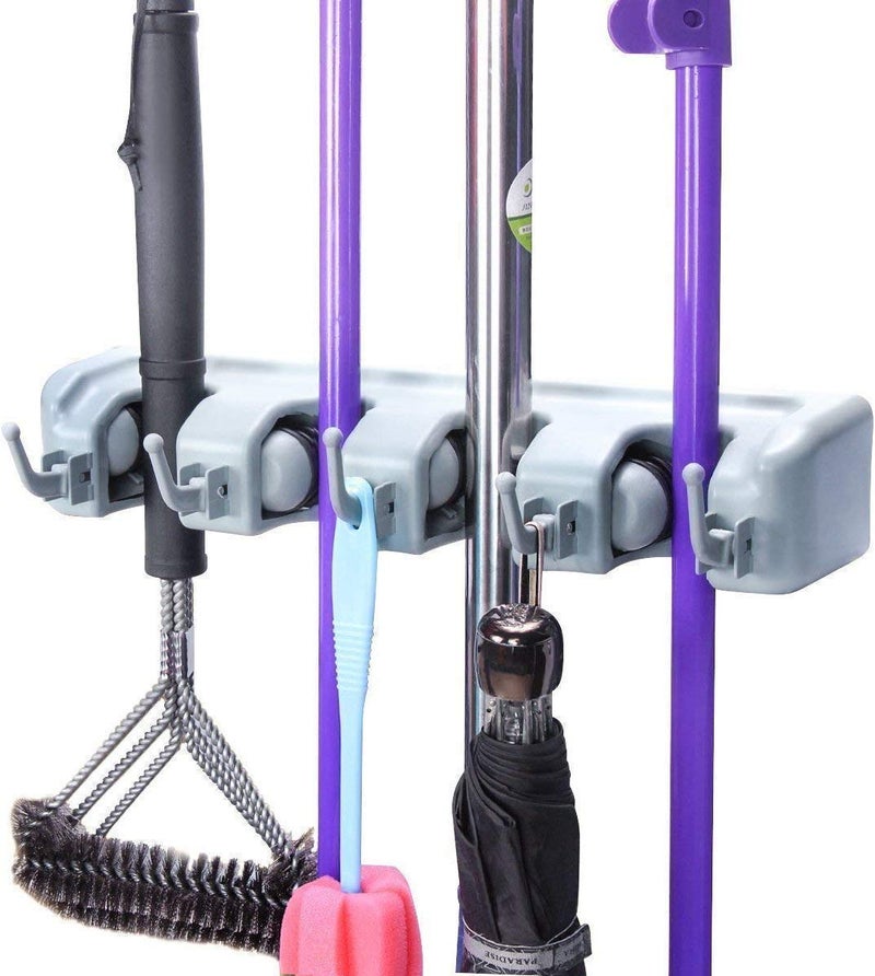 SCHUBERT 4 Slot Position Wall Mounted Mop and Broom Holder with 5 Hooks Standard - Image 1