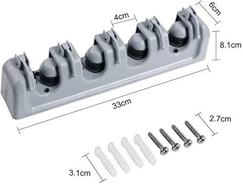 SCHUBERT 4 Slot Position Wall Mounted Mop and Broom Holder with 5 Hooks Standard - Image 5