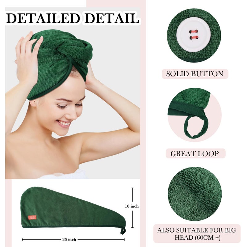 YoulerTex Ultra Plush Microfiber Hair Towel Wrap for Women, 2 Pack 10 inch X 26inch Purple, Ultra Absorbent Twist Hair Turban Drying Cap Hair Wrap, for Drying Curly, Long & Thick Hair (05 Emerald) - Image 3