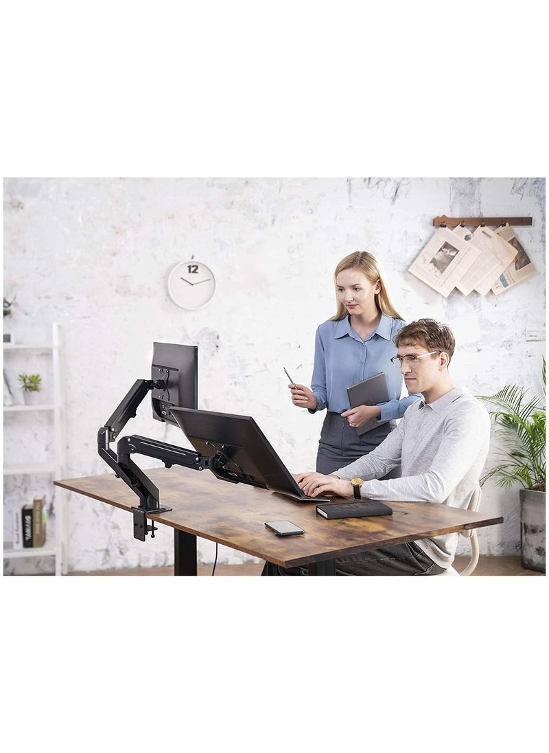 Dual Arm Monitor Desk Mount Height Adjustable, Tilt, Swivel, Counterbalance Gas Spring Stand