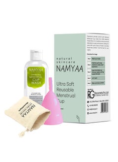 NAMYAA Namyaa Ultra Soft Reusable Menstrual Cup with Pouch & Cup Wash, Large Size (20-28ml), Pink  - Image 1