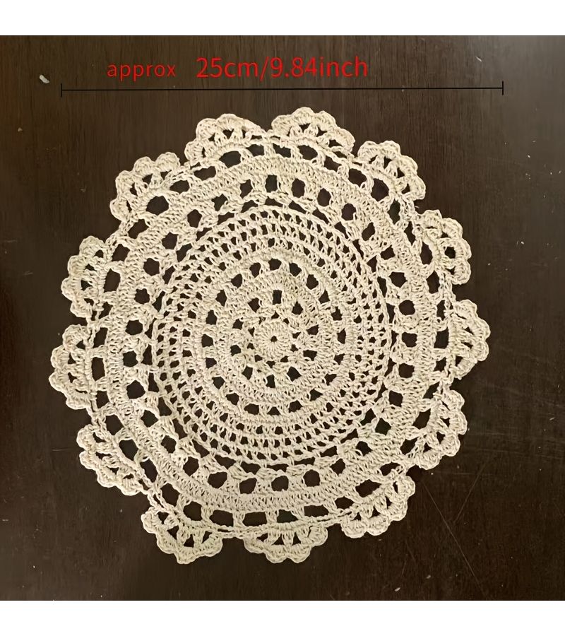 White Handmade Crochet Lace Table Mat 9.84inch Washable Reusable Home Decor - Image 3