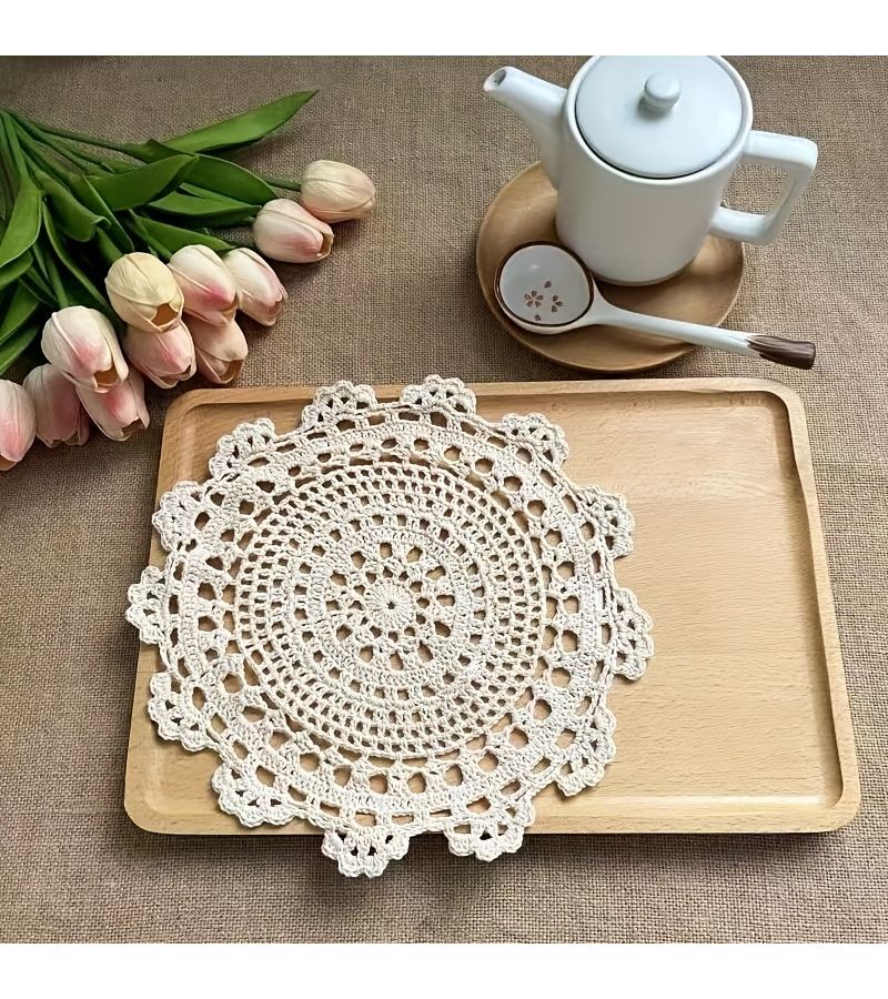 White Handmade Crochet Lace Table Mat 9.84inch Washable Reusable Home Decor - Image 5