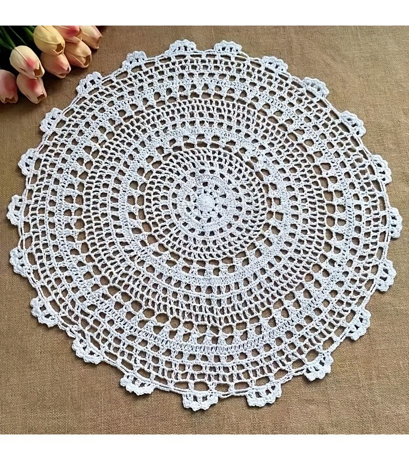 White Handmade Crochet Lace Table Mat 9.84inch Washable Reusable Home Decor - Image 4