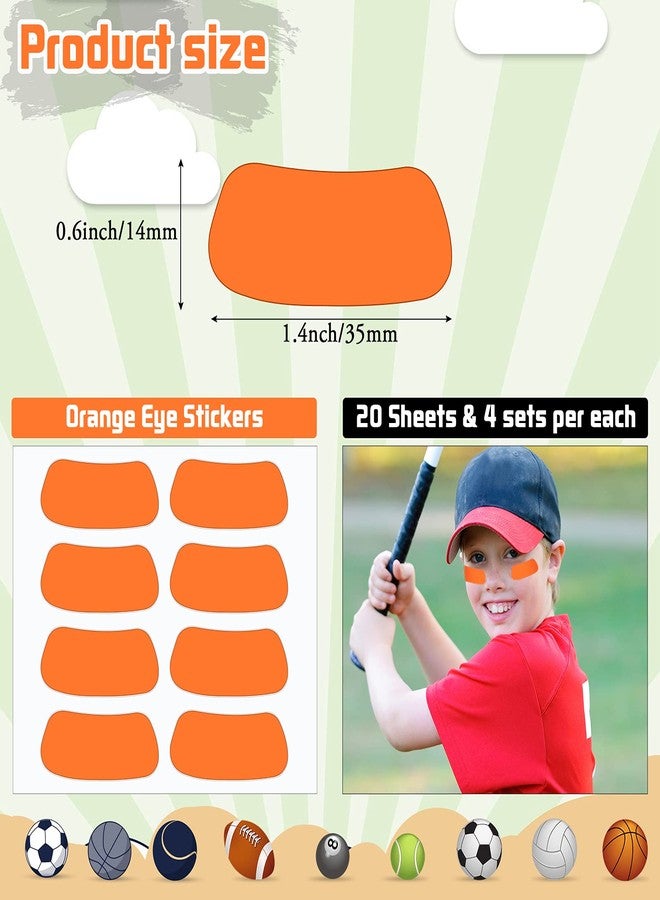 Leelosp 160 Pieces Sports Eye Stickers for Kids Football Softball Baseball Face Stickers Lacrosse Fans Eye Strips with 2 Pencils for Party Game Sport Supplies(Orange) - Image 2