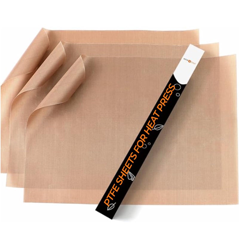HTVRONT PTFE Sheets for Heat Press - 3 Pack Non Stick PTFE Polytetrafluoroethylene Sheet Reusable 12 x 16" PTFE Coating Paper Heat Resistant PTFE Mat(Brown) - Image 1