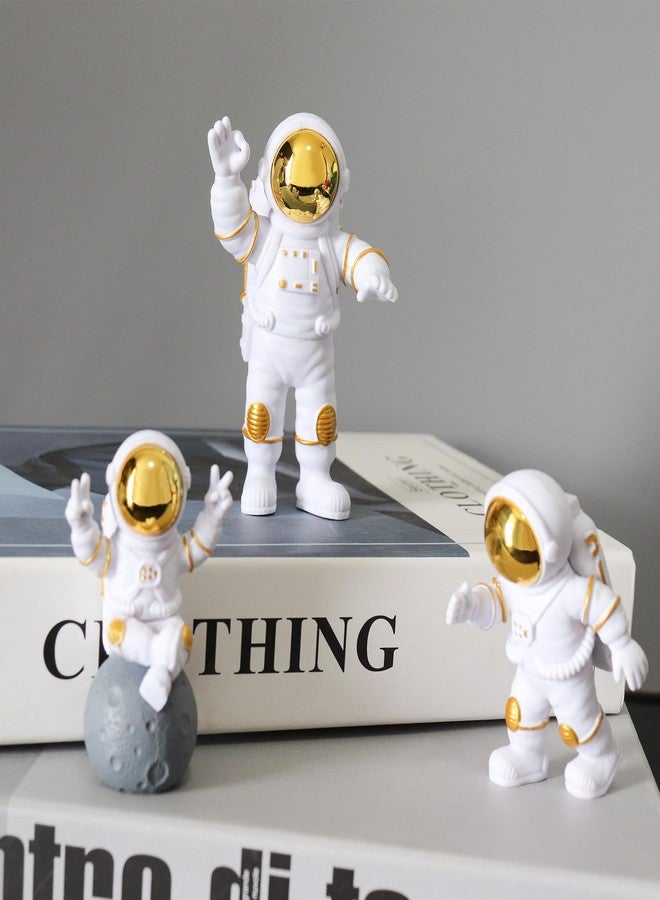 Oooct 3 Pcs Astronaut Statue Decor, Resin Gold Spaceman Figurine Decorations, Cute Mini Space Figure Ornament, Abstract Aesthetic Decorative Sculpture for Home Office Desk Shelf Tabletop - Image 4