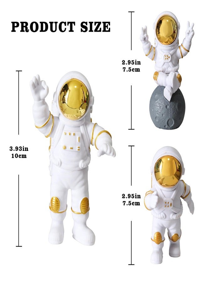 Oooct 3 Pcs Astronaut Statue Decor, Resin Gold Spaceman Figurine Decorations, Cute Mini Space Figure Ornament, Abstract Aesthetic Decorative Sculpture for Home Office Desk Shelf Tabletop - Image 3