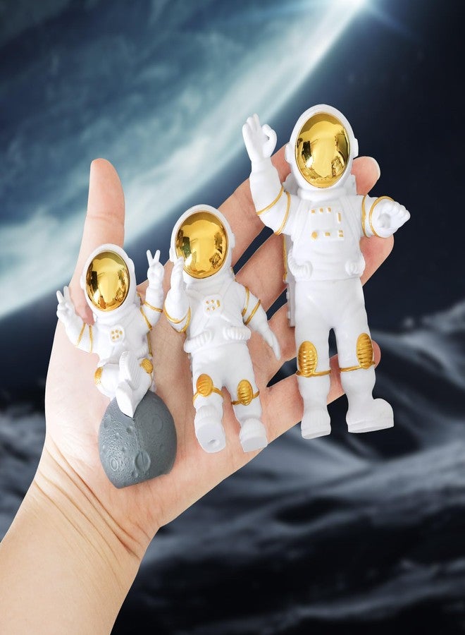 Oooct 3 Pcs Astronaut Statue Decor, Resin Gold Spaceman Figurine Decorations, Cute Mini Space Figure Ornament, Abstract Aesthetic Decorative Sculpture for Home Office Desk Shelf Tabletop - Image 2