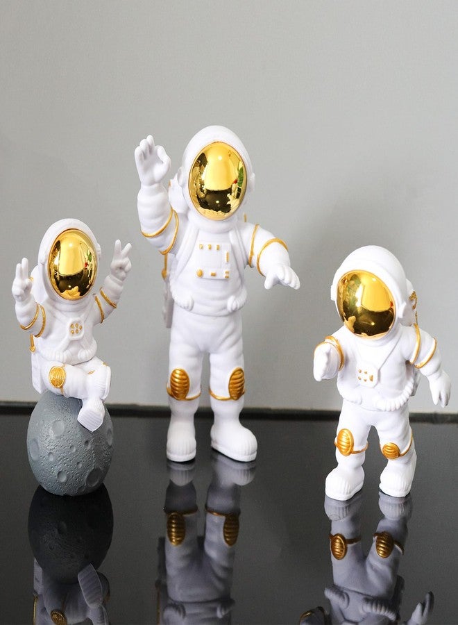 Oooct 3 Pcs Astronaut Statue Decor, Resin Gold Spaceman Figurine Decorations, Cute Mini Space Figure Ornament, Abstract Aesthetic Decorative Sculpture for Home Office Desk Shelf Tabletop - Image 1