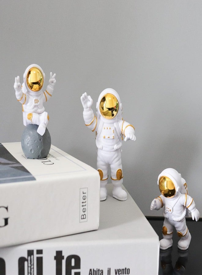 Oooct 3 Pcs Astronaut Statue Decor, Resin Gold Spaceman Figurine Decorations, Cute Mini Space Figure Ornament, Abstract Aesthetic Decorative Sculpture for Home Office Desk Shelf Tabletop - Image 5