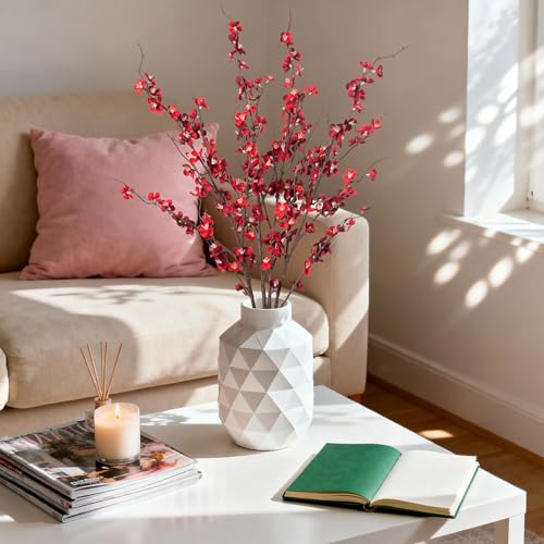 Ammyoo 4Pcs Cherry Blossom Branches Artificial Flowers for Spring Summer Indoor Decoration,Faux Long Stem Artificial Flowers for Wedding Home Office Bedroom Party Table Centerpieces Decor(Red) - Image 2