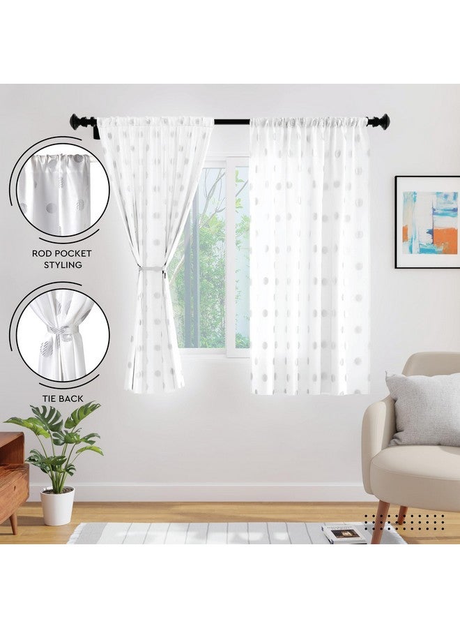 Encasa XO Encasa XO Window Curtain 5 ft Set of 2, Polyester Printed with Rod Pocket, Tie Back, Light-Filtering, Semi Sheer/Transparent Curtains- Kitchen, Bedroom, Living Room (140x152 cm), Dollar White - Image 3