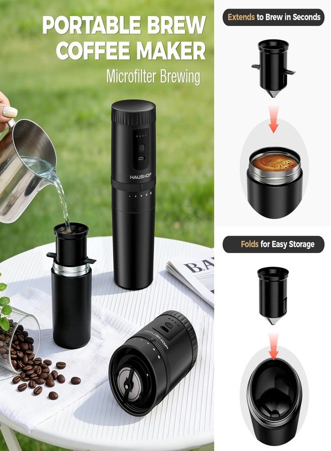 HAUSHOF Portable Coffee Grinder, Camping Coffee Makers, Portable Burr Coffee Grinder and Brewing Kit, Rechargeable, Personal Cordless Coffee Maker for Car, Camping, for Home Use - Image 4