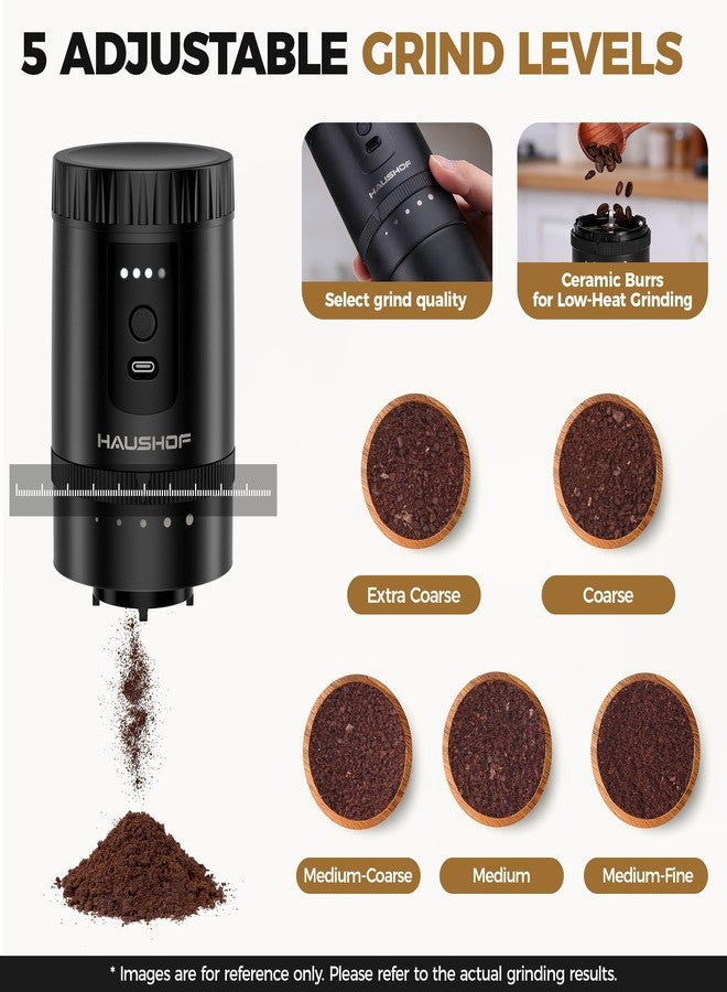 HAUSHOF Portable Coffee Grinder, Camping Coffee Makers, Portable Burr Coffee Grinder and Brewing Kit, Rechargeable, Personal Cordless Coffee Maker for Car, Camping, for Home Use - Image 3