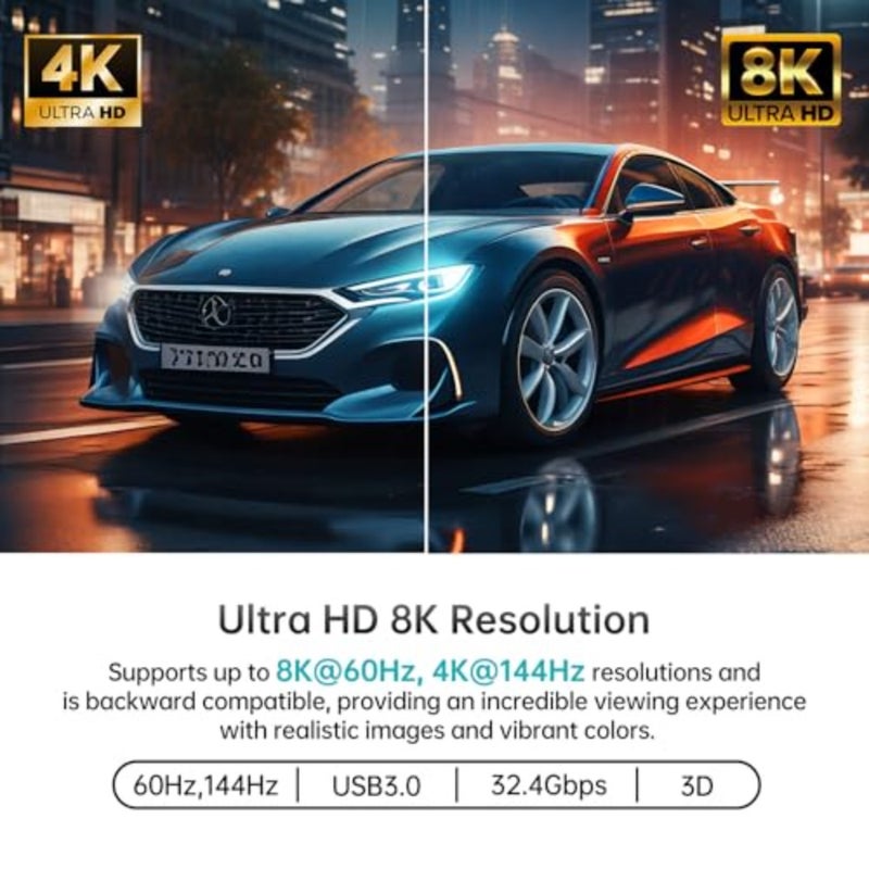 8K Displayport KVM Switch 4 in 1 Out DP1.4 with 4 USB 3.0 Ports, Support 8K@60Hz 4K@144Hz Share 1 Monitor Keyboard Mouse U-Disk Printer, with 4 USB A to C Cables - Image 2