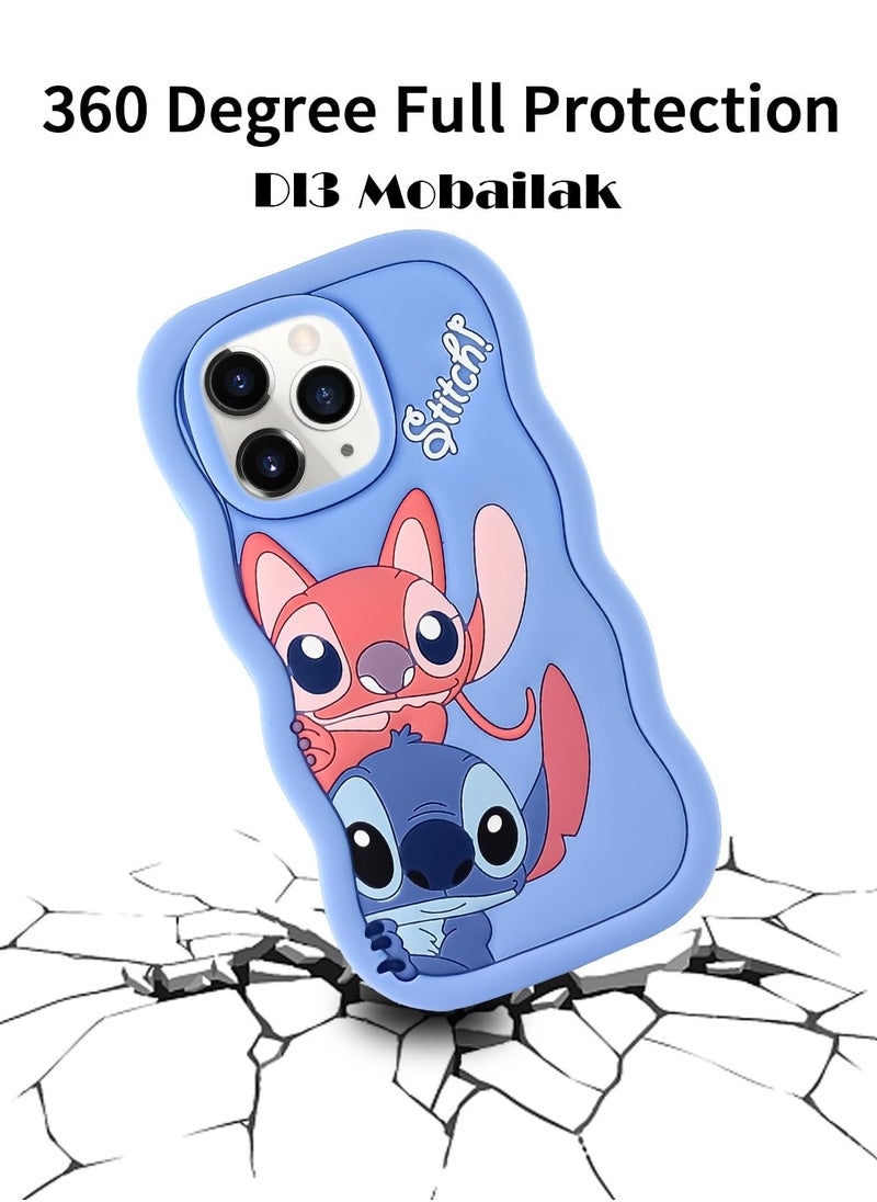 Generic - Lilo and Stitch Cartoon 3D Wavy Soft Silicone Phone Case for Realme 11 4G (Light Blue) - Image 1