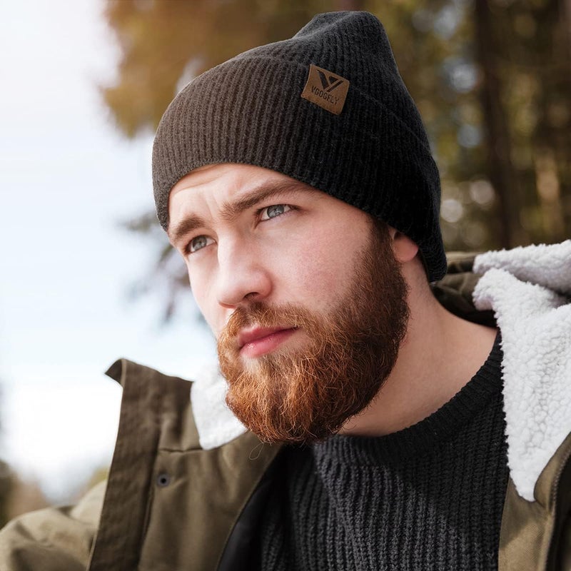 Vgogfly Beanie Men Slouchy Knit Skull Cap Warm Stocking Hats Guys Women Striped Winter Beanie Hat Cuffed Plain Hat - Image 5