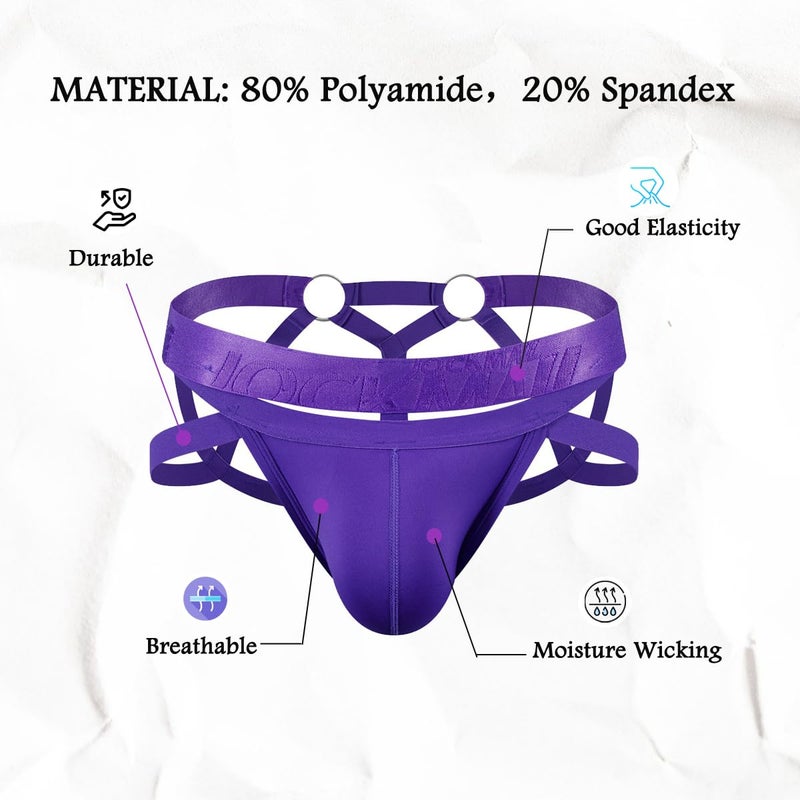 JOCKMAIL Jockstrap for Men Mens Thong Athletic Supporters Jock Strap Male Underwear (M, Purple) - Image 5