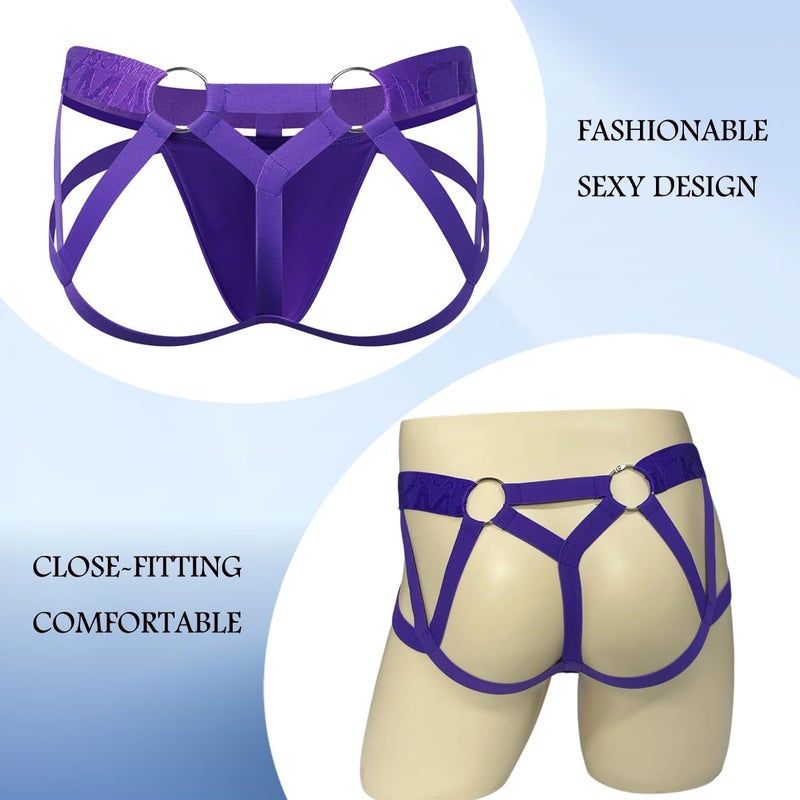 JOCKMAIL Jockstrap for Men Mens Thong Athletic Supporters Jock Strap Male Underwear (M, Purple) - Image 3