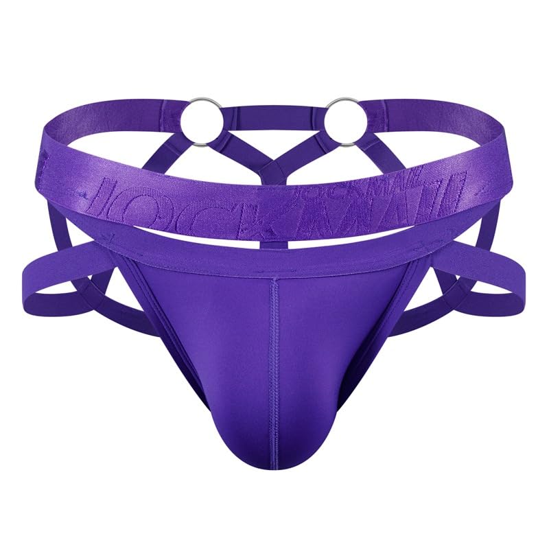 JOCKMAIL Jockstrap for Men Mens Thong Athletic Supporters Jock Strap Male Underwear (M, Purple) - Image 2