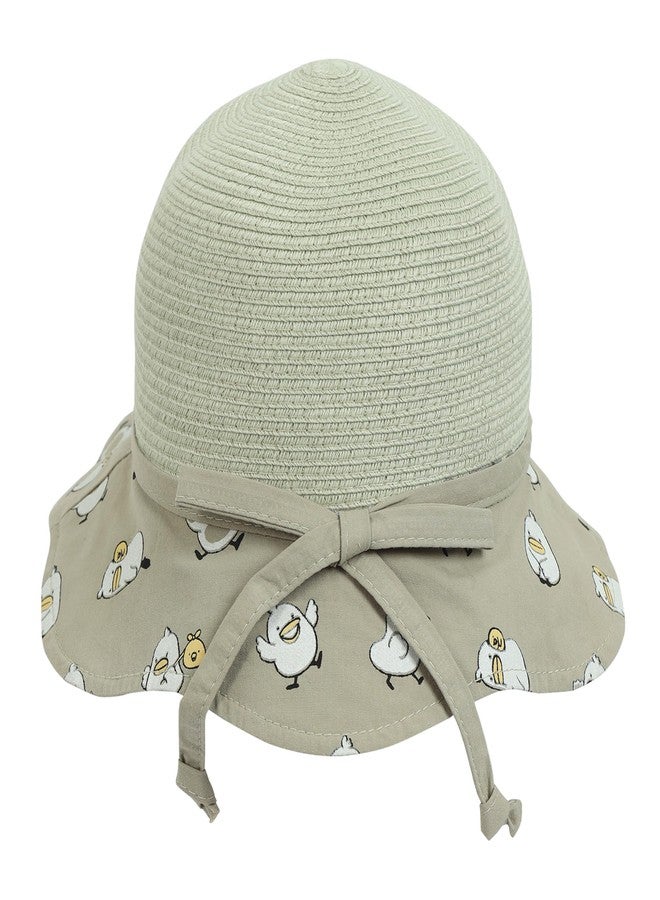 FabSeasons Adjustable Straw Hat for Girls Ages 1-3 - 50-52 cm with Elastic Strap Green - Image 1