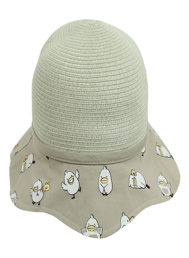 FabSeasons Adjustable Straw Hat for Girls Ages 1-3 - 50-52 cm with Elastic Strap Green - Image 2