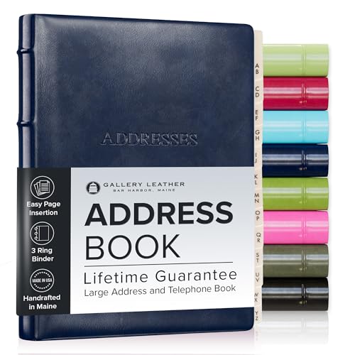 Gallery Leather Large Address Book with Alphabetical Tabs up to 480 Records, Leather Notebook Hardcover, Telephone and Address Books - 9x7, Desk Address, Acadia Navy - Image 1