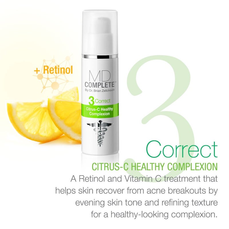 MD Complete by Dr. Brian Zelickson MD Complete 3-Step Professional Acne Clearing System: Salicylic Acid Cleanser, Benzoyl Peroxide Spot Treatment and Retinol Vitamin-C Complexion Correcting Serum - Image 4