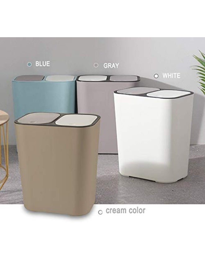 Generic ljt Garbage Can  Trash Can Rectangle Plastic Push-Button Dual Compartment 12liter Recycling Waste Bin Garbage Can  Color   Cream  - Image 1
