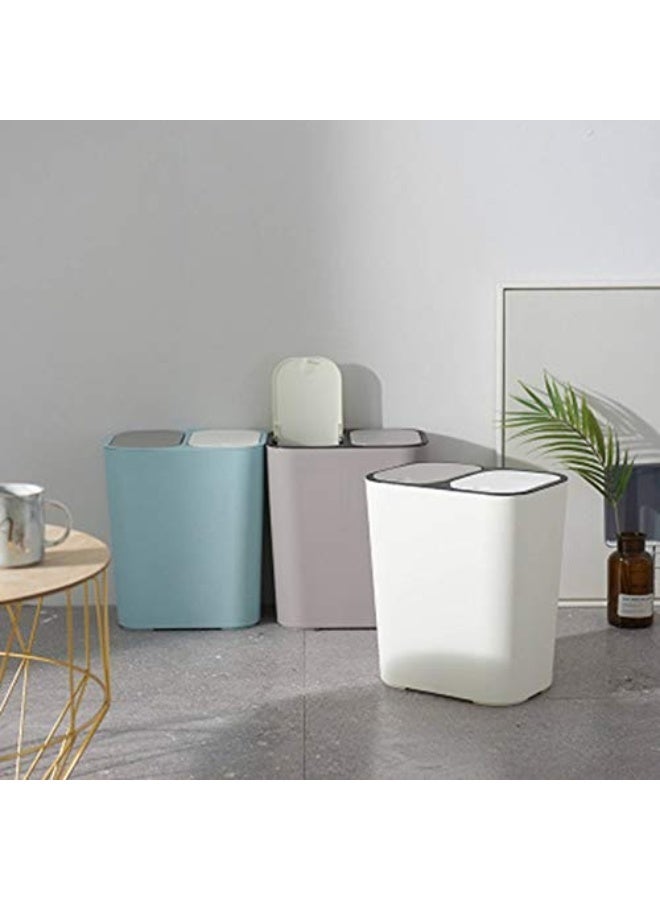 Generic ljt Garbage Can  Trash Can Rectangle Plastic Push-Button Dual Compartment 12liter Recycling Waste Bin Garbage Can  Color   Cream  - Image 4