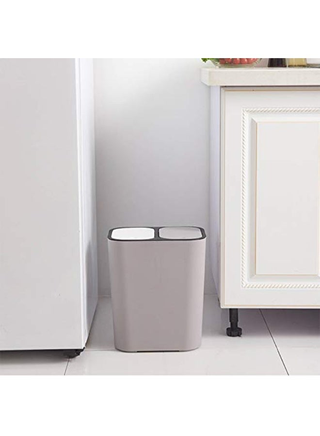 Generic ljt Garbage Can  Trash Can Rectangle Plastic Push-Button Dual Compartment 12liter Recycling Waste Bin Garbage Can  Color   Cream  - Image 3