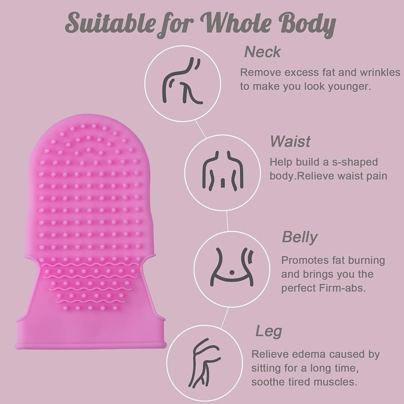 Wumimi Professional Massage Mitts Silicone Body Exfoliating Gloves Twosided Gentle Skin Care Tool Anti Cellulite Lymphatic Drainage Back Scrubber pink - Image 4