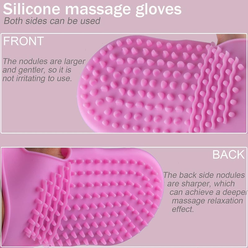 Wumimi Professional Massage Mitts Silicone Body Exfoliating Gloves Twosided Gentle Skin Care Tool Anti Cellulite Lymphatic Drainage Back Scrubber pink - Image 5