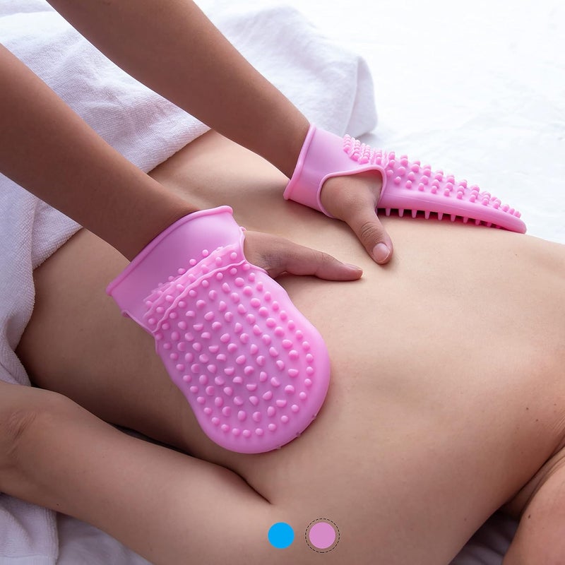 Wumimi Professional Massage Mitts Silicone Body Exfoliating Gloves Twosided Gentle Skin Care Tool Anti Cellulite Lymphatic Drainage Back Scrubber pink - Image 1