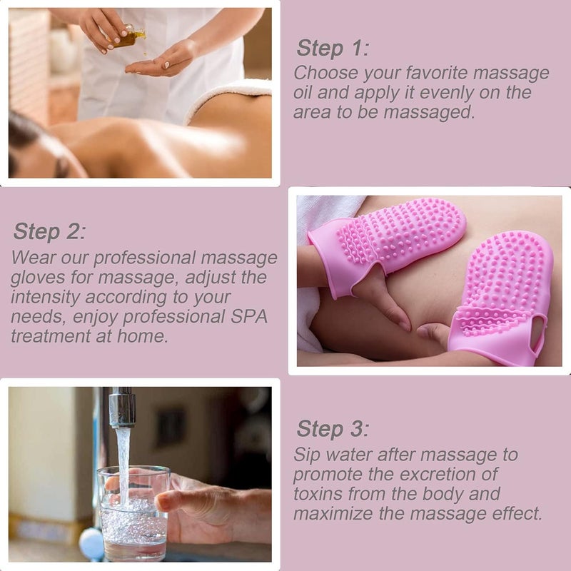 Wumimi Professional Massage Mitts Silicone Body Exfoliating Gloves Twosided Gentle Skin Care Tool Anti Cellulite Lymphatic Drainage Back Scrubber pink - Image 2