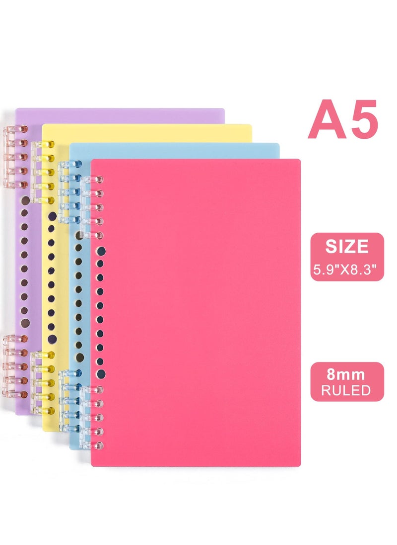 Spiral Notebooks 4 Pack College Ruled Paper A5 8.3x5.9inch Thick Plastic Hardcover 80 Sheets for Study and Notes (Magenta Purple Blue Yellow)