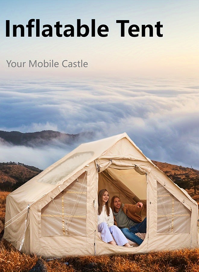 Pakicetus Inflatable camping tent suitable for 4-6 people，outdoor，with windows，portable water-resistant camping tent，all-season waterproof/windproof/insulation self-supporting air tents，carpa inflable，haven tent，comes with a simple and portable storage bag - Image 1