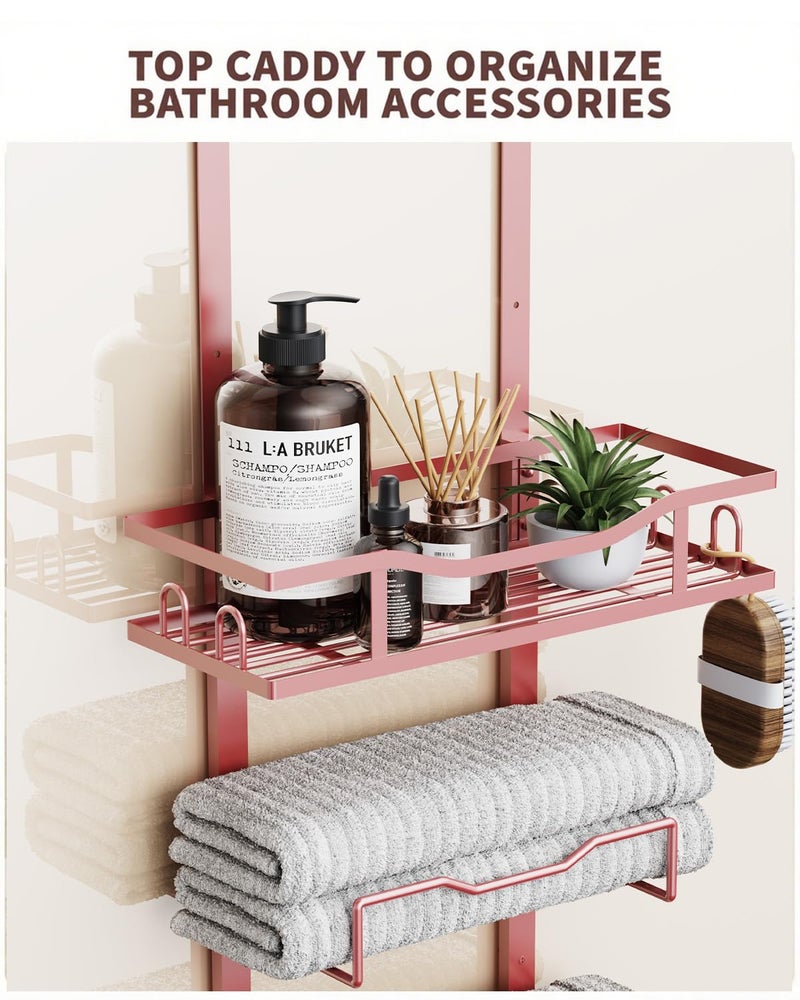 Aetyord Hanging Towel Racks for Bathroom No Drill - 6-Tier Over The Door Bath Towel Storage Organizer for Small Bathrooms - Tiered Back of Door Towel Holder Hanger for Rolled Towels RV Camper Rose Gold - Image 4