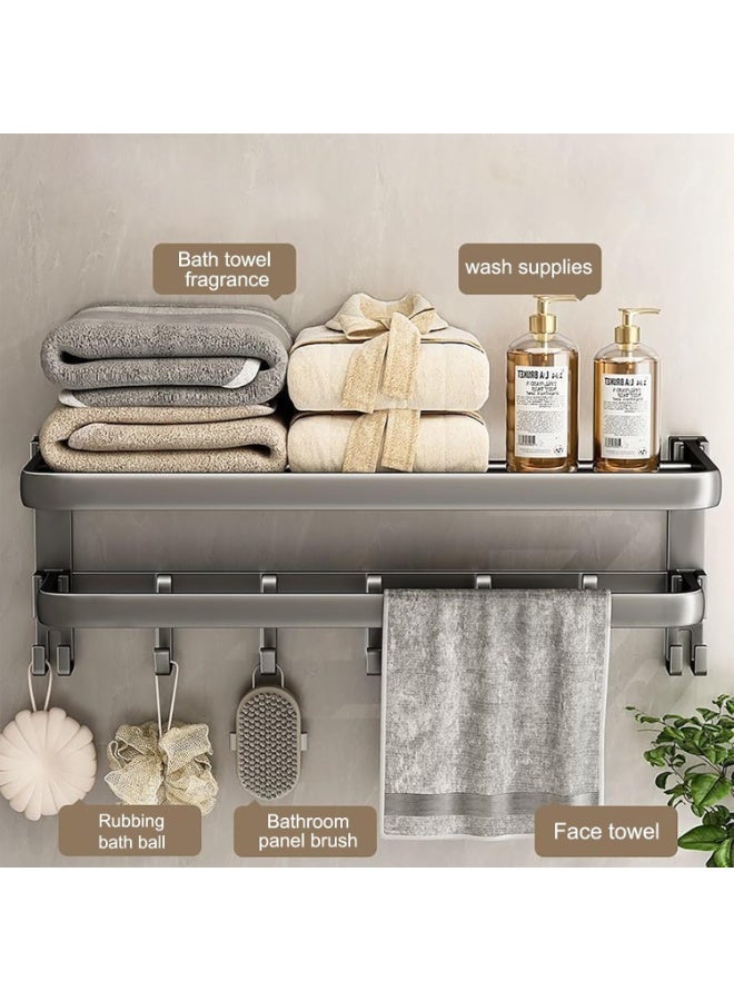 NIUB Towel Rack for Bathroom, Bath Towel Bars No Drill, Wall Mounted Foldable Towel Holder with 9 Hooks, Towel Storage Organizer for Bathroom & Lavatory Wall Mounted (24-Inch) - Image 2