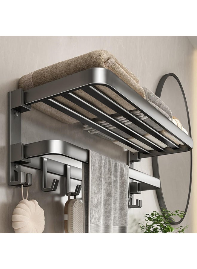 NIUB Towel Rack for Bathroom, Bath Towel Bars No Drill, Wall Mounted Foldable Towel Holder with 9 Hooks, Towel Storage Organizer for Bathroom & Lavatory Wall Mounted (24-Inch) - Image 1