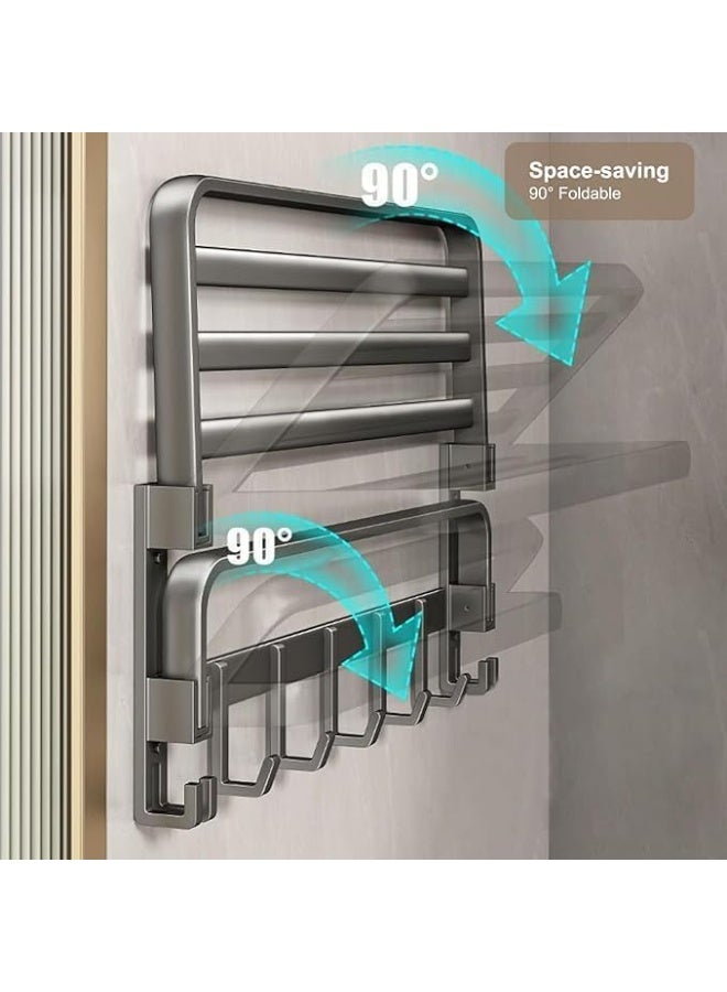 NIUB Towel Rack for Bathroom, Bath Towel Bars No Drill, Wall Mounted Foldable Towel Holder with 9 Hooks, Towel Storage Organizer for Bathroom & Lavatory Wall Mounted (24-Inch) - Image 3