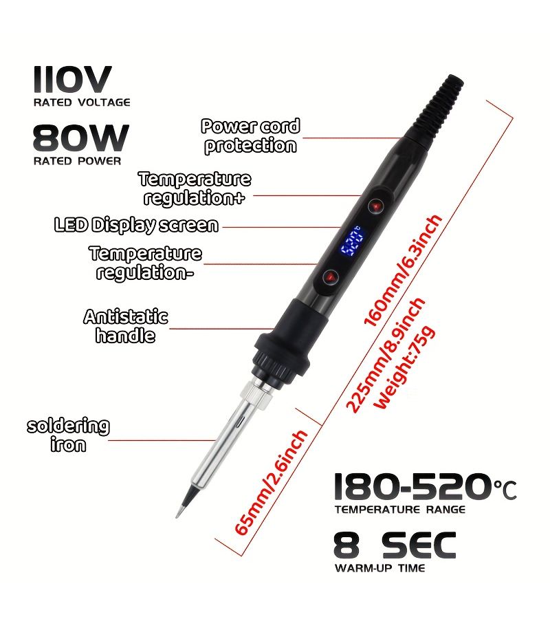 Blue 6 In 1 80W Soldering Iron Kit With Digital Display Adjustable Temperature And Sleep Mode - Image 2